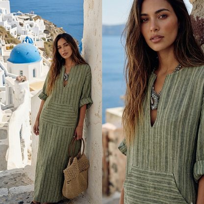 ✨【S-5XL】sukienka boho plus size długa sukienka w paski z kieszeniami✅cod + darmowa dostawa