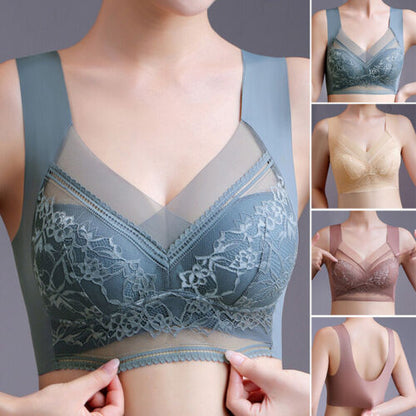 🔥👍【1 lote de 4 piezas】👙🌺【40-110 kg】Sujetador de encaje cómodo sin costuras de talla grande