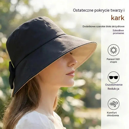 👒 LIMITOWANA OFERTA -50%! ✨ Damski kapelusz przeciwsłoneczny z szerokim rondem i kokardą – składany 🎀