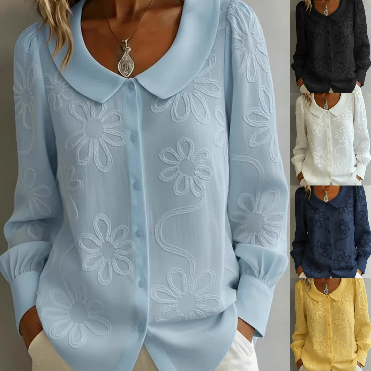 👚 Bluzka damska – francuski styl retro, haftowana, kolekcja 2026