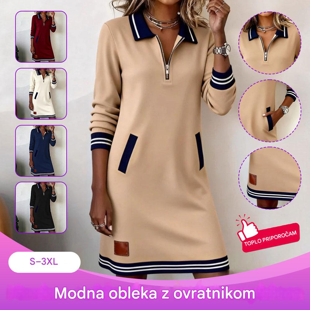 👗 Nova zimska obleka – priložnostna, s pripenjalnimi gumbi ⚡, srajčnim ovratnikom, dolgimi rokavi ✨ in žepi v blok barvah