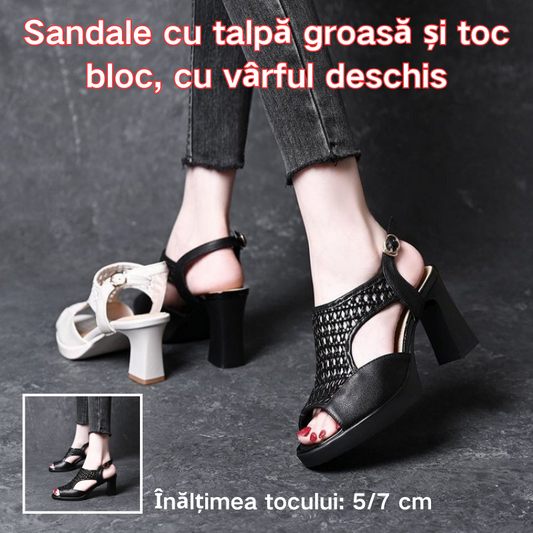 🔥🔥【Promoție limitată】👡【35–40】Sandale de vară 2025 cu toc plat și vârf deschis – talpă groasă, stil pește, toc 5/7 cm