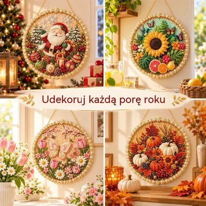✨【4 wzory】Zestaw DIY do tworzenia dekoracyjnych wieńców z koralików i pereł – ozdoba 3D na każdą porę roku i Boże Narodzenie 🌟