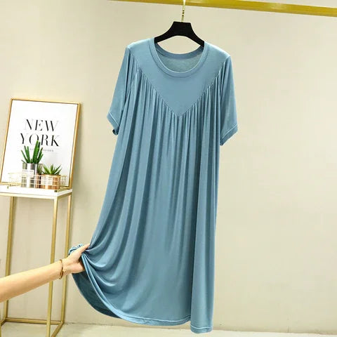🔥【50% REDUCERE】💖【S-4XL】【40-180kg】✨Rochie de pijama 2025 – moale, confortabilă și relaxantă, cu mâneci scurte 🌙🛌
