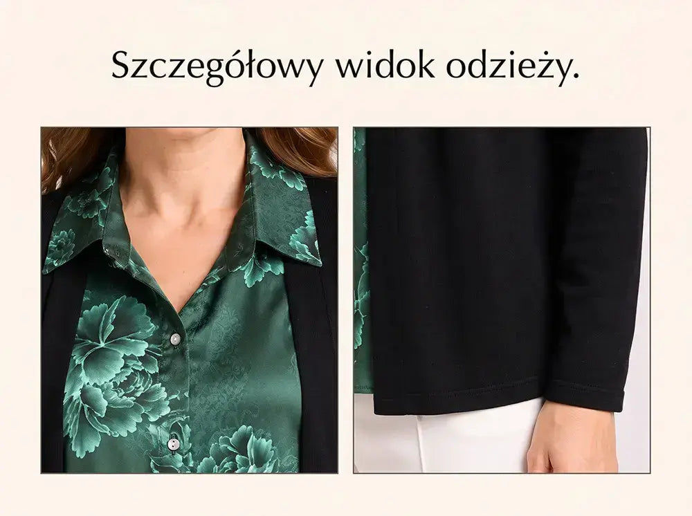 👚【M-4XL】Dwuczęściowa koszula damska z nadrukiem w patchworku – bluzka warstwowa z długim rękawem – modelująca brzuch, swobodny top na jesień