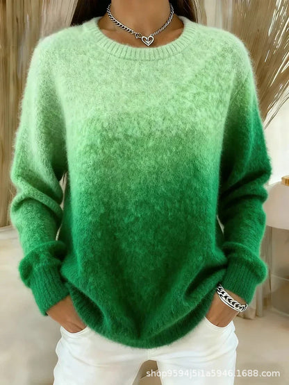 🔥【S–5XL】Sweter z okrągłym dekoltem i gradientowym wzorem, pluszowy materiał, ciepły i wygodny