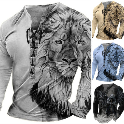 Męski, swobodny T-shirt z długim rękawem i nadrukiem 3D