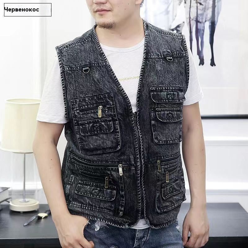 🔥 【Nova kolekcija -50% 】Muški džinski prsluk s mnogo džepova 【XL–7XL】 – Izdržljiv, prozračan i udoban
