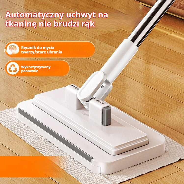 🧹 Zestaw 4 szt. | Mop z uchwytem na ściereczkę – bezdotykowe wyciskanie, wygodne sprzątanie