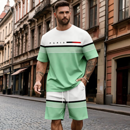 ✨【S-5XL】Męski, swobodny i wygodny komplet składający się z koszuli z krótkim rękawem i spodenek z nadrukowanym napisem.
