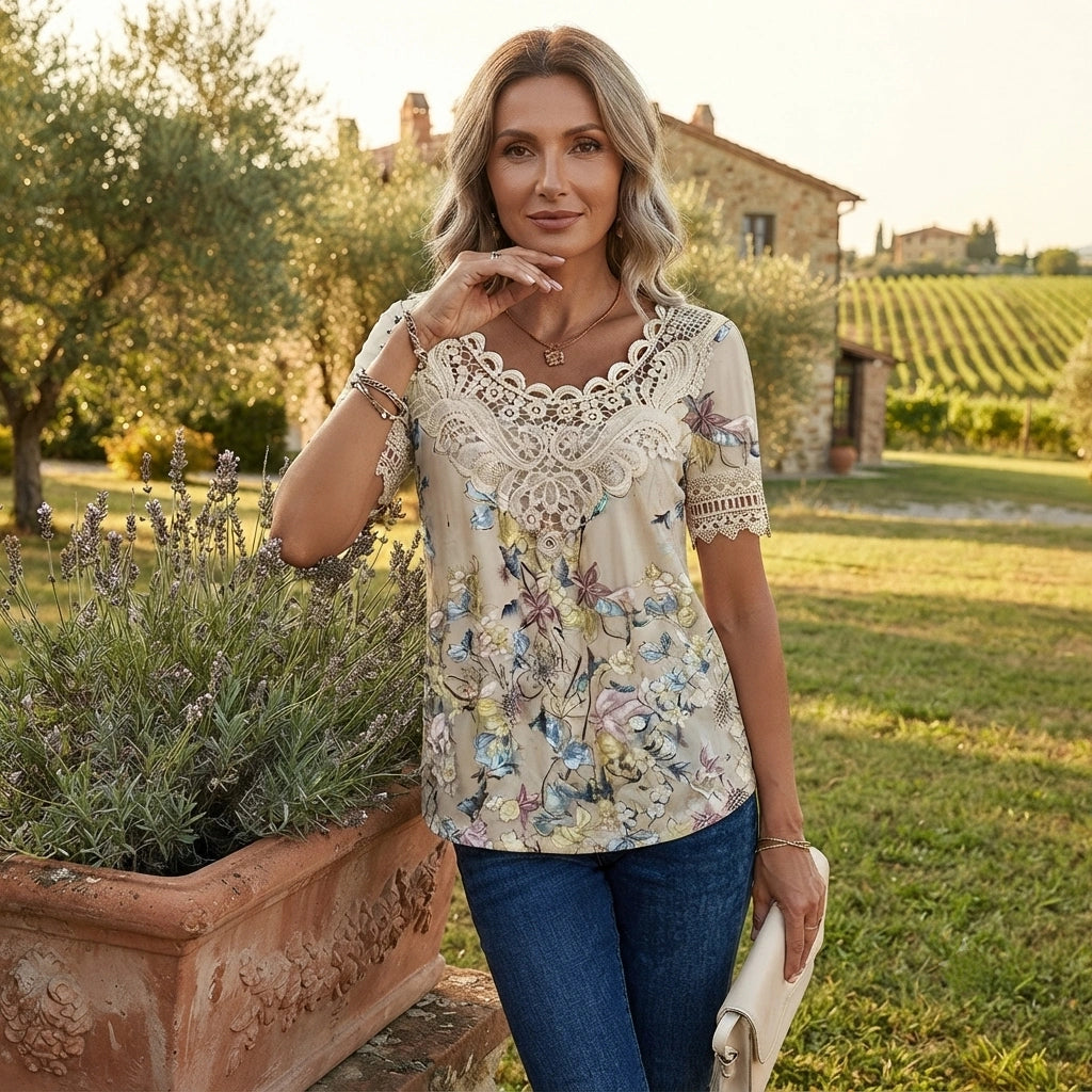 ✨【50% zľava】💐 Dámska čipkovaná blúzka s V výstrihom, pohodlná a vzdušná