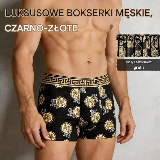 🚹✅【1 zestaw 5 sztuk】💥Męska bielizna z oddychającego materiału z włókna lodowego, wygodna i bezszwowa, dostępna w dużych rozmiarach, modny nadruk【40-140 kg】