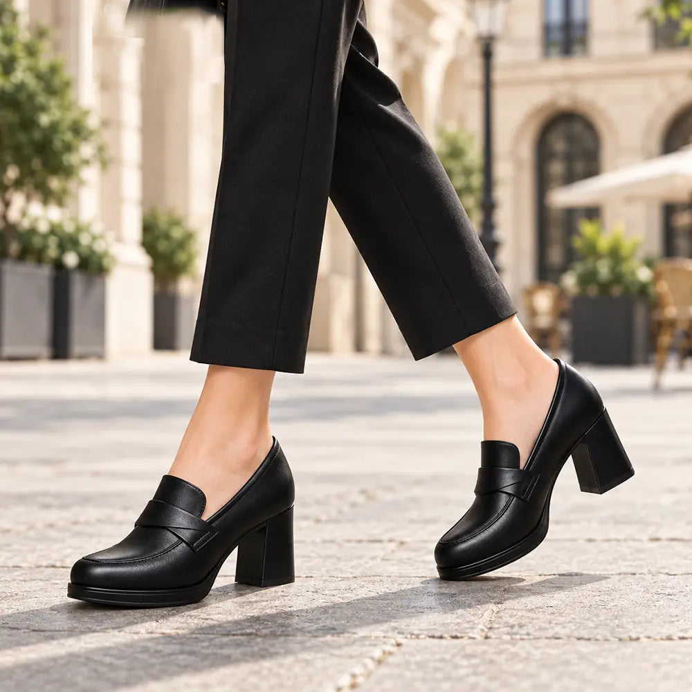 😍【35-40】Czarne, platformowe, głęboko wycięte szpilki