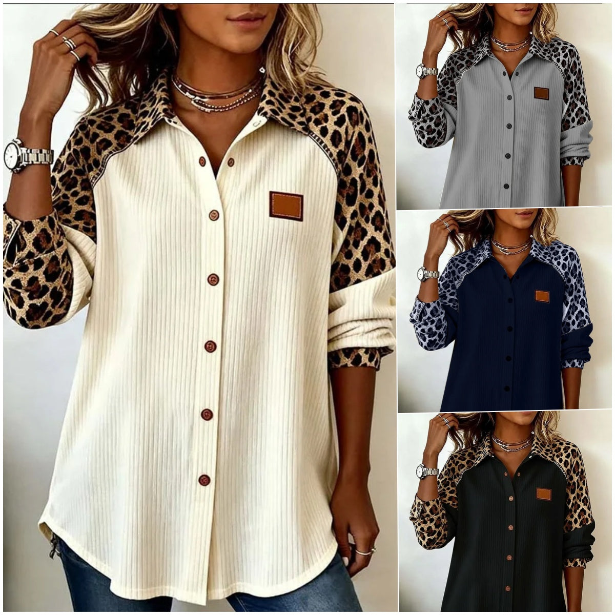 🔥【S-3XL】Nová jarní dámská košile s leopardím vzorem a límečkem