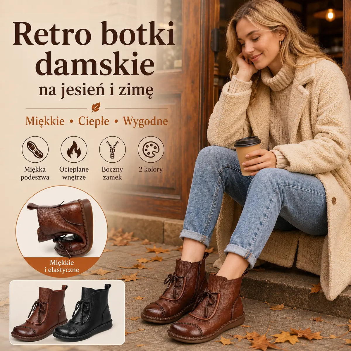 【35-40】Przedsprzedaż wczesną jesienią Damskie buty retro wykonane z miękkiej skóry
