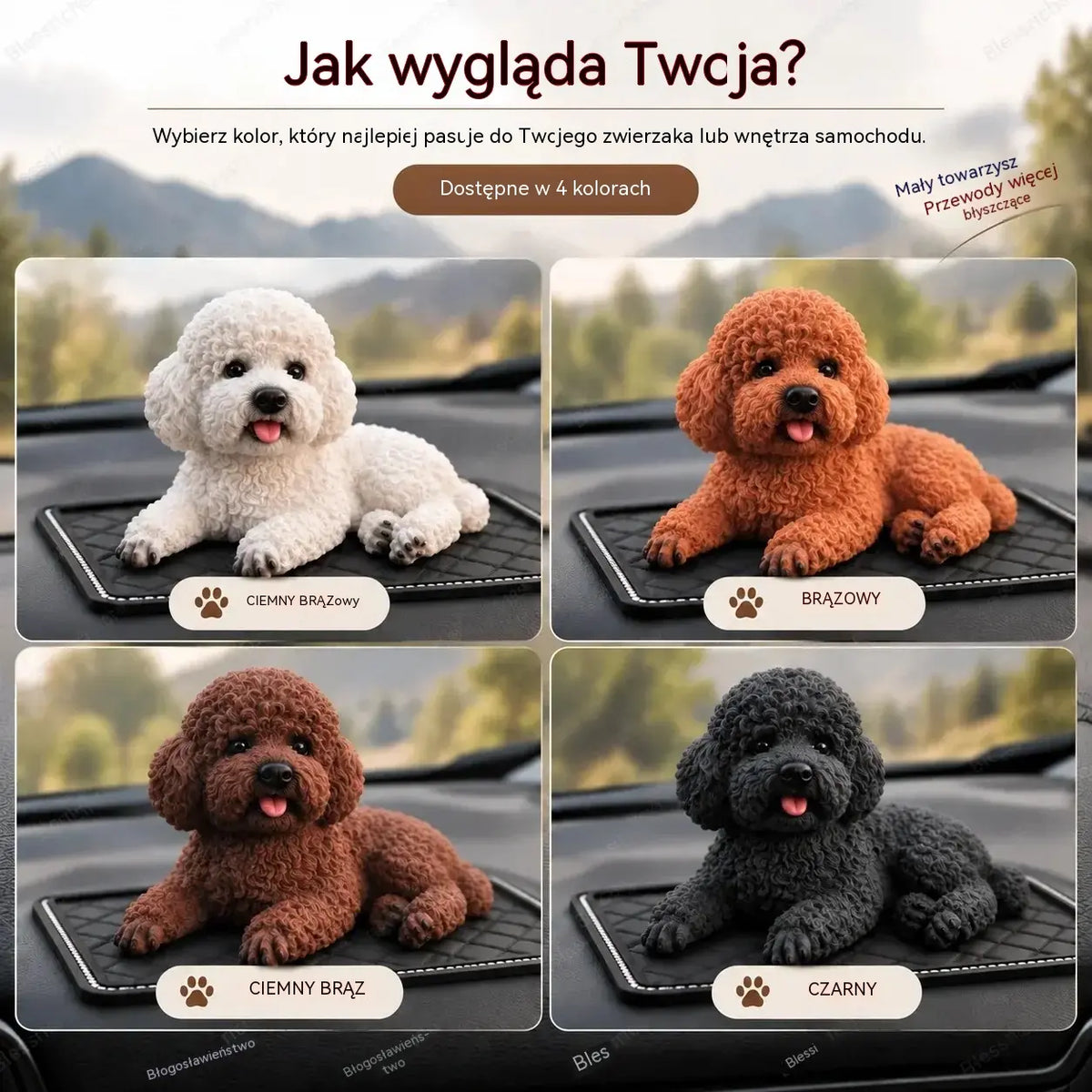 🐶✨Ozdoba do samochodu w kształcie pudla – uroczy dodatek na deskę rozdzielczą