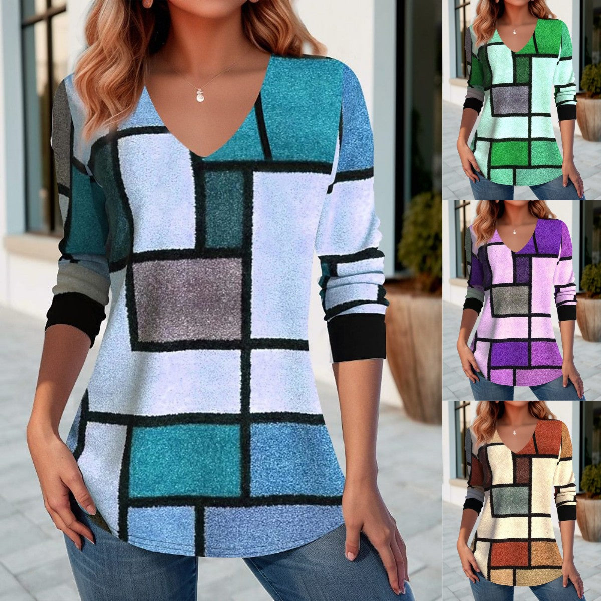 🔥【S-5XL】🌸Jarní a podzimní tričko s výstřihem do V – Moderní a pohodlné