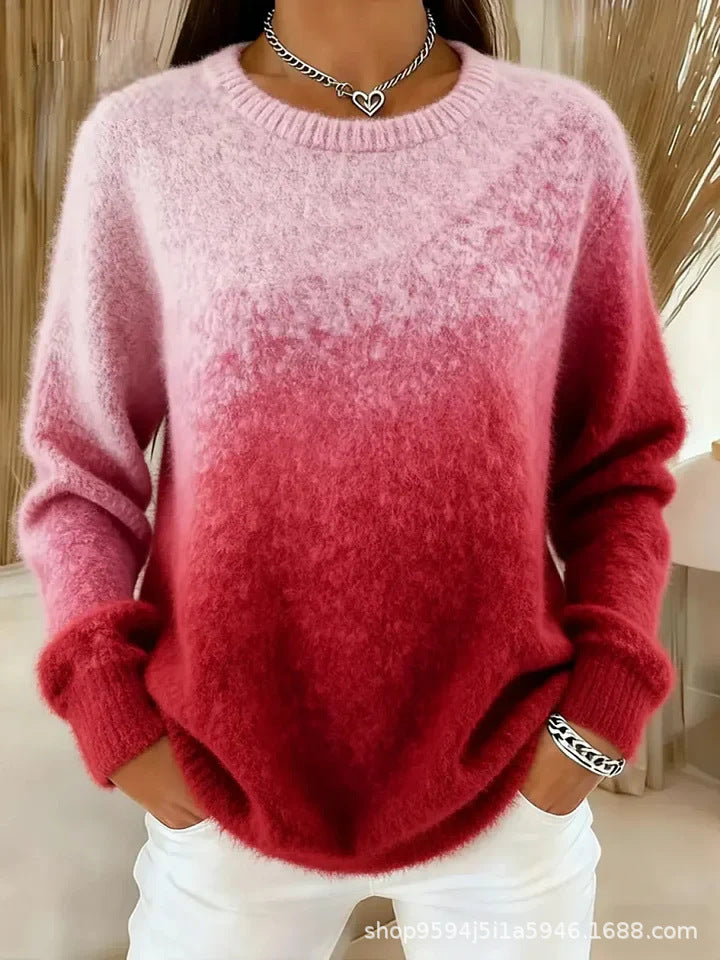 🔥【S–5XL】Sweter z okrągłym dekoltem i gradientowym wzorem, pluszowy materiał, ciepły i wygodny