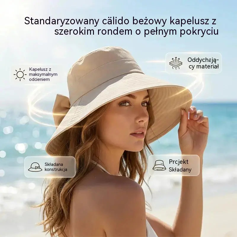 👒 LIMITOWANA OFERTA -50%! ✨ Damski kapelusz przeciwsłoneczny z szerokim rondem i kokardą – składany 🎀