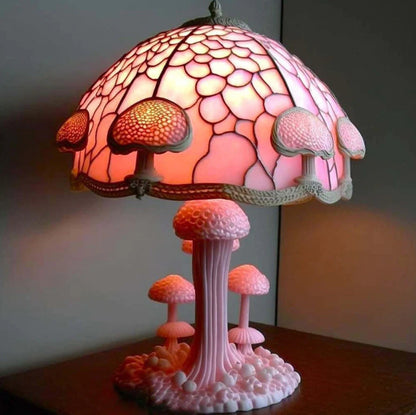 🍄Stolní lampa ve tvaru houby, vitráž s rostlinnou tematikou, retro noční lampa, vyrobená z barevné pryskyřice