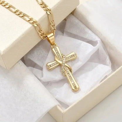 🎀💖Naszyjnik z symbolem nieskończoności w kształcie krzyża – ozdobiony kryształkami 14K