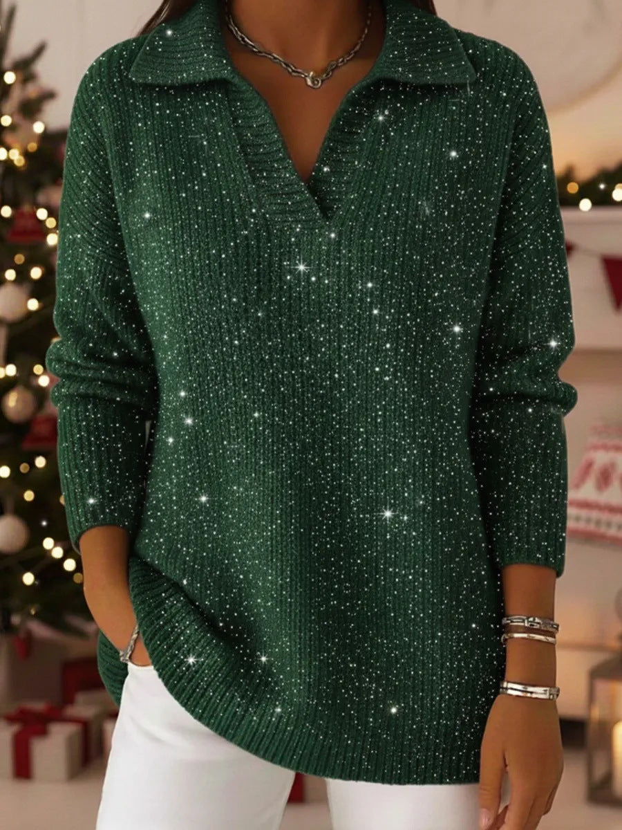 🔥 TOP PRODUKT – 50% ZNIŻKI 🔥【S-5XL】Damski sweter z dzianiny z dekoltem w serek i wzorem rozgwieżdżonego nieba – nowoczesny, elegancki, jak z marzeń