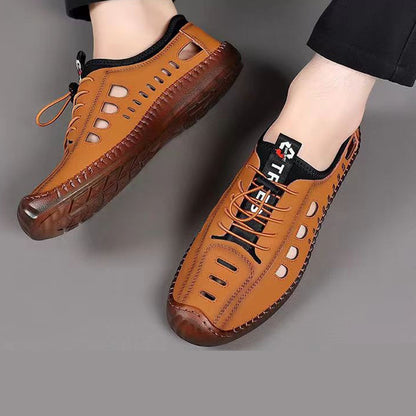 ✨【Rozmiary 39-44】Męskie casualowe buty z perforowaną, przewiewną konstrukcją i antypoślizgową podeszwą z naturalnej skóry.