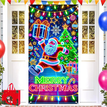 🎄 Fluorescencyjny baner bożonarodzeniowy UV na drzwi i tło imprezowe – wisząca dekoracja świąteczna