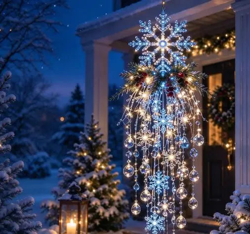 🔥 DZIŚ -50% 🎅 Wisząca dekoracja LED w kształcie płatka śniegu – świąteczny blask na werandzie ✨