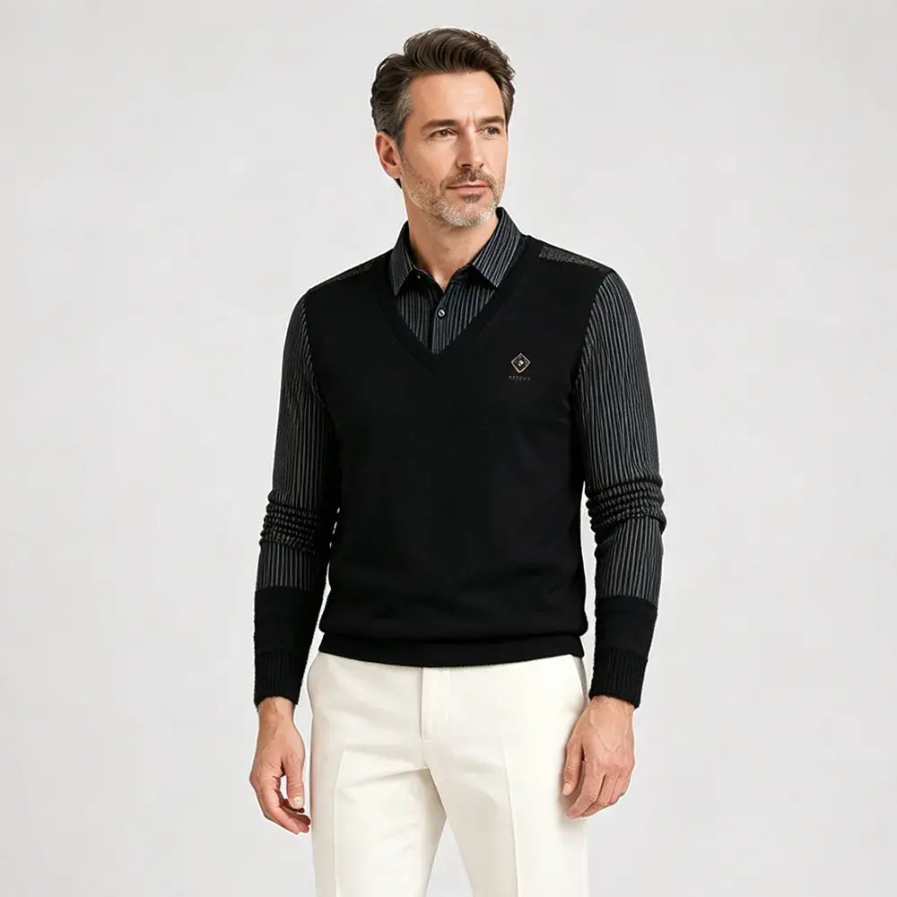 【M-4XL】Camiseta polo de cachemira de alta calidad con diseño patchwork para hombre - Cálida y versátil