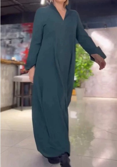 🔥【S-3XL】Nove jesensko-zimske obleke z dolgimi rokavi in V-izrezom – eleganten enobarvni model
