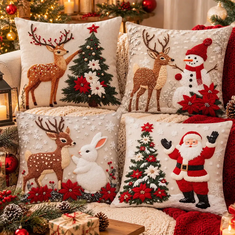 🎄【Zestaw 4 szt.】Świąteczne poduszki dekoracyjne – stwórz przytulny klimat w swoim domu