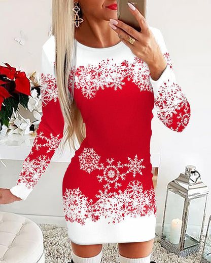 🎅👗【S-5XL】2026 Jesienne i zimowe sukienki świąteczne z długim rękawem z nadrukiem
