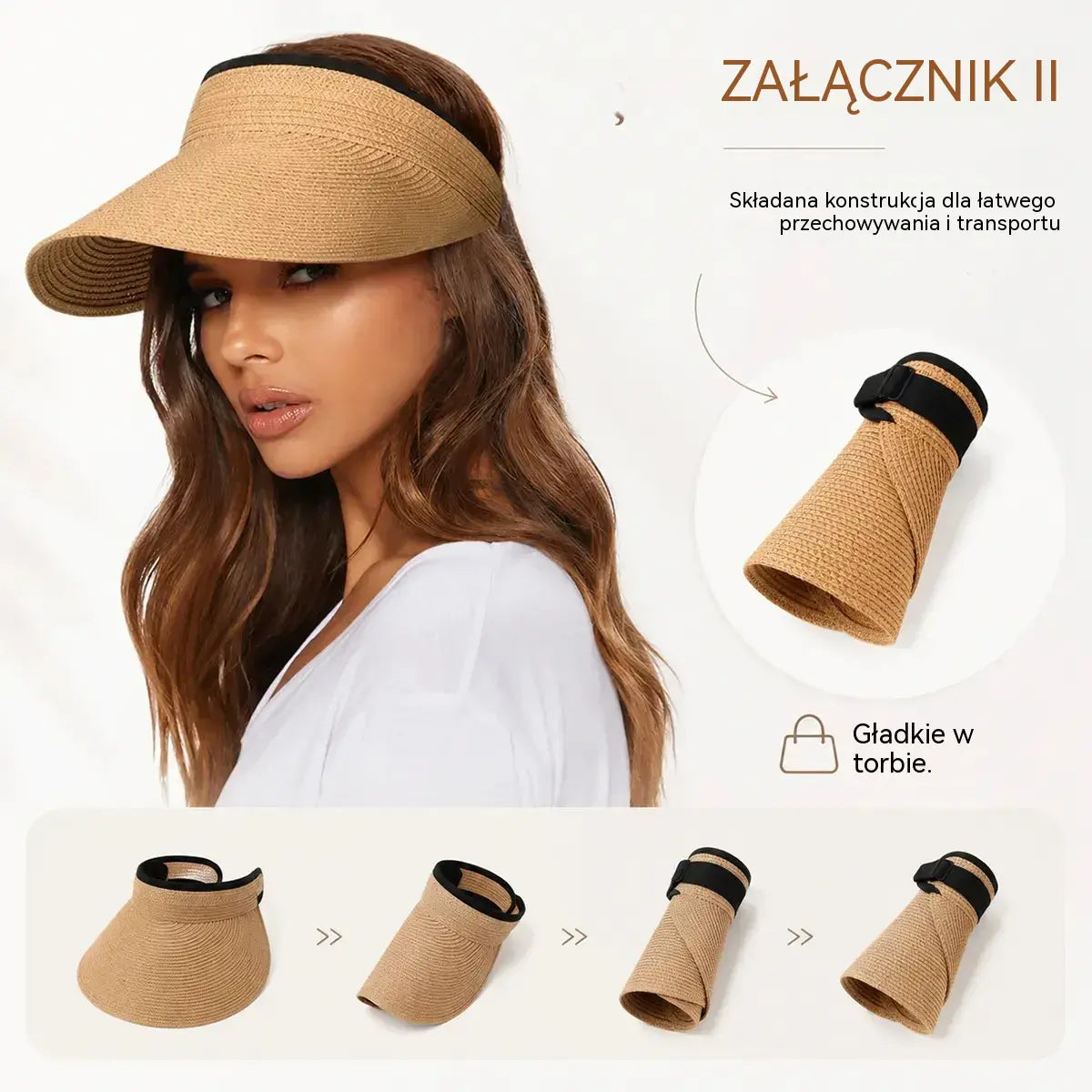 ✨🤳Damski słomkowy daszek przeciwsłoneczny na lato – elegancki, przewiewny, składany, z ochroną UV