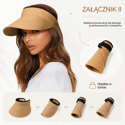 ✨🤳Damski słomkowy daszek przeciwsłoneczny na lato – elegancki, przewiewny, składany, z ochroną UV