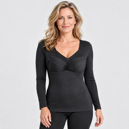 👙【XL-3XL】Damowa bielizna termiczna z wkładkami – jednoczęściowa, ocieplana, gruba, szybko grzejąca, z długim rękawem