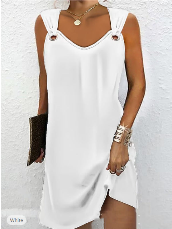 👗🔥 【Gorąca wyprzedaż】【S–5XL】Letnia sukienka bez rękawów z dekoltem w serek i metalowymi guzikami – elegancka i wygodna 🌞✨