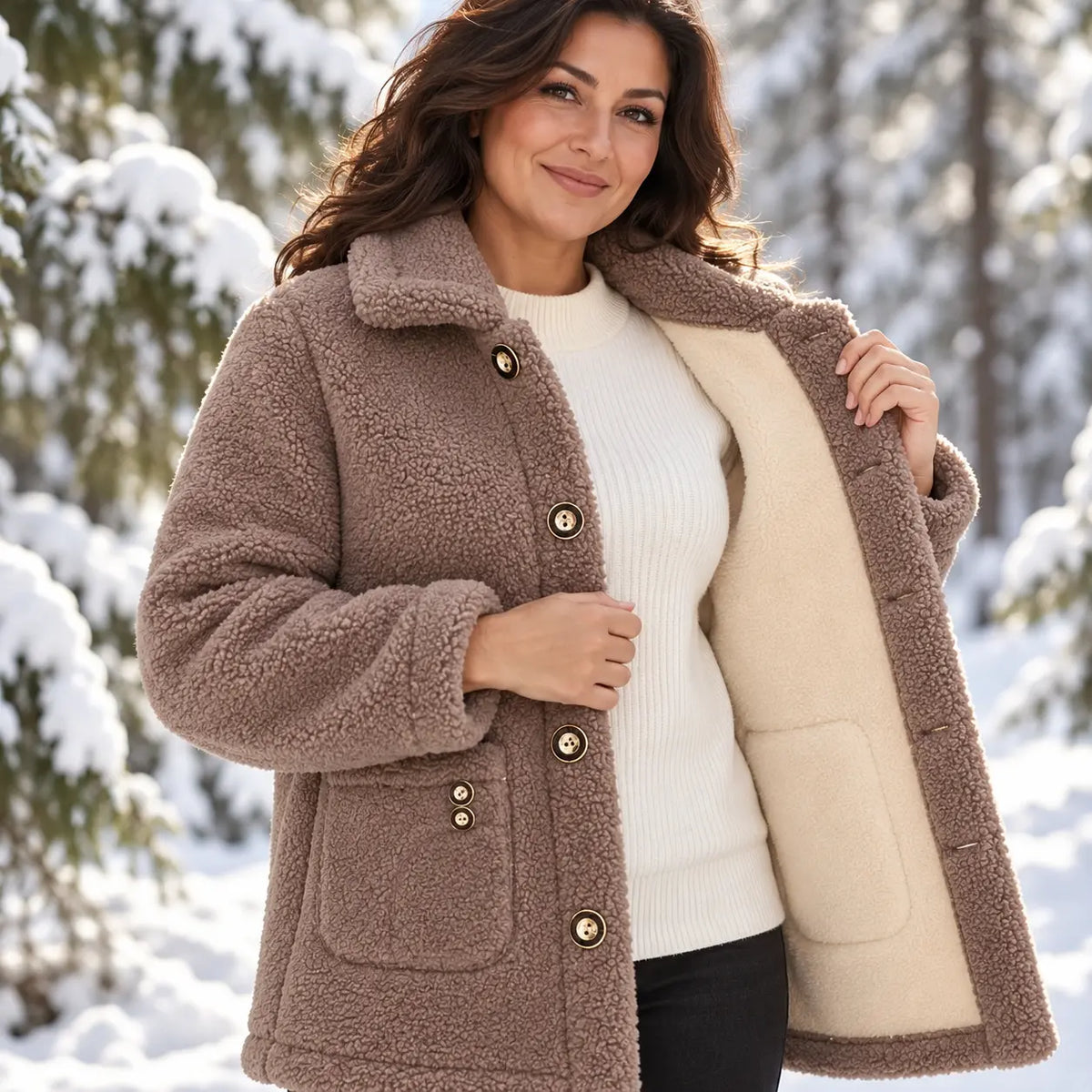 ☃️【M-3XL】Ciepły płaszcz damski 2026, nowy modny, aksamitny, gruba imitacja wełny jagnięcej