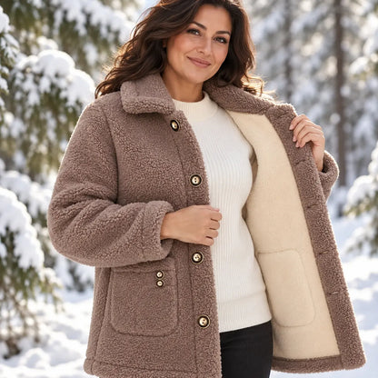 ☃️【M-3XL】Ciepły płaszcz damski 2026, nowy modny, aksamitny, gruba imitacja wełny jagnięcej