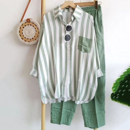 🔥【50%OFF】🤩【S-5XL】🌸Jarní pruhovaný ležérní dvoudílný oblek
