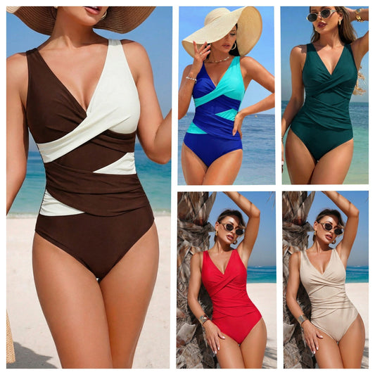 🏖️👙【Ograniczona ilość】🌴【40-90 kg】 Jednoczęściowy kostium kąpielowy z odkrytymi plecami w jednolitym kolorze