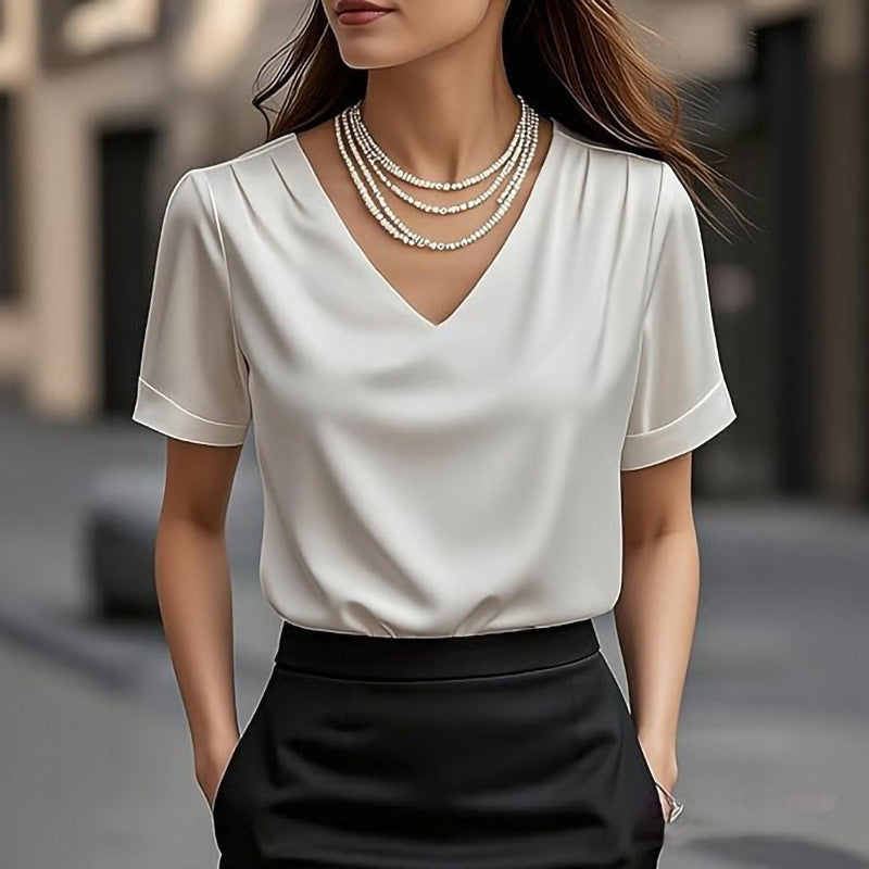 👚 Ženska majica – saten, V-izrez, kratki rukav, elegantna i lagana 2026