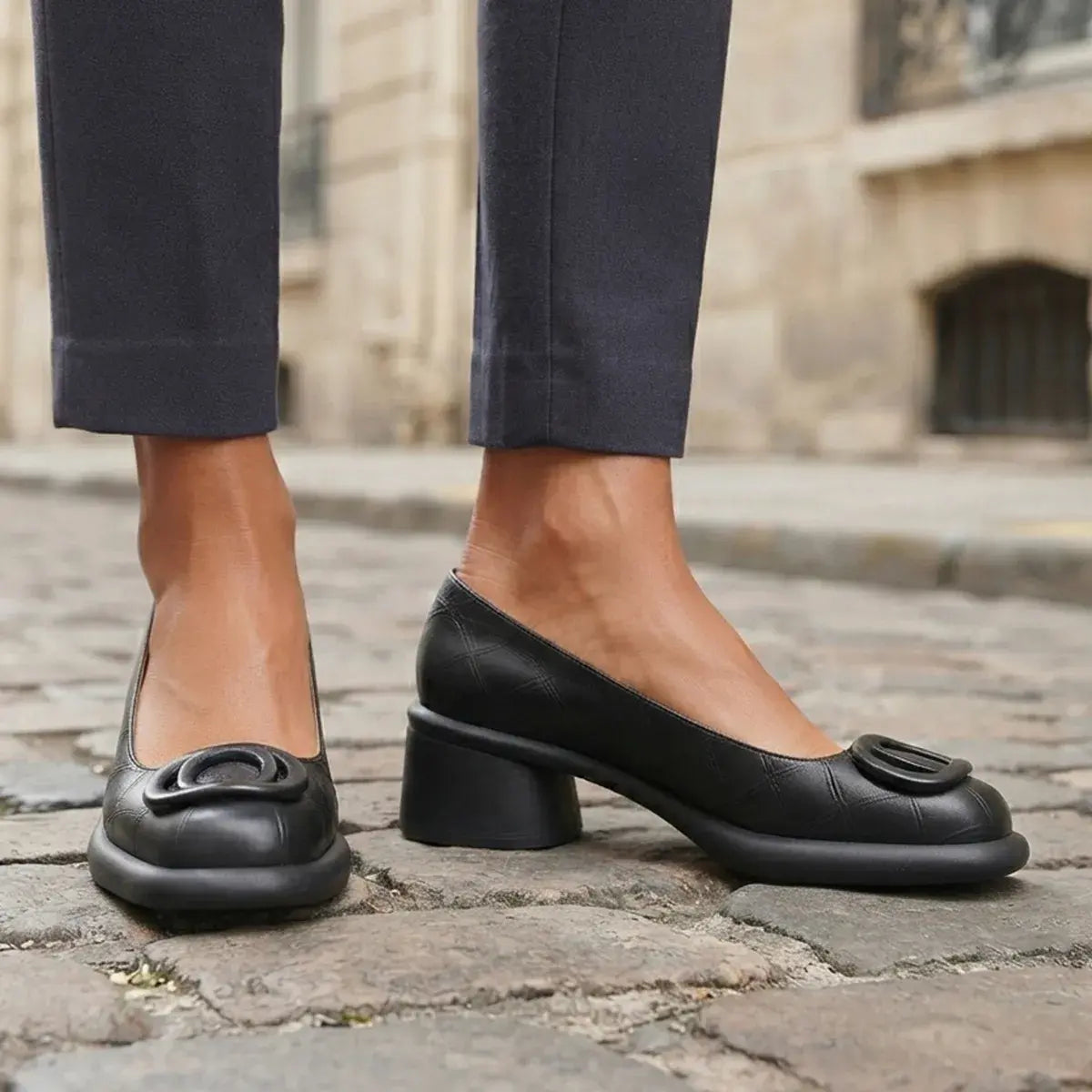 👠【35-40】2026 nowe 5CM uniwersalne modne miękkie podeszwy retro grube obcasy okrągłe palce skórzane buty