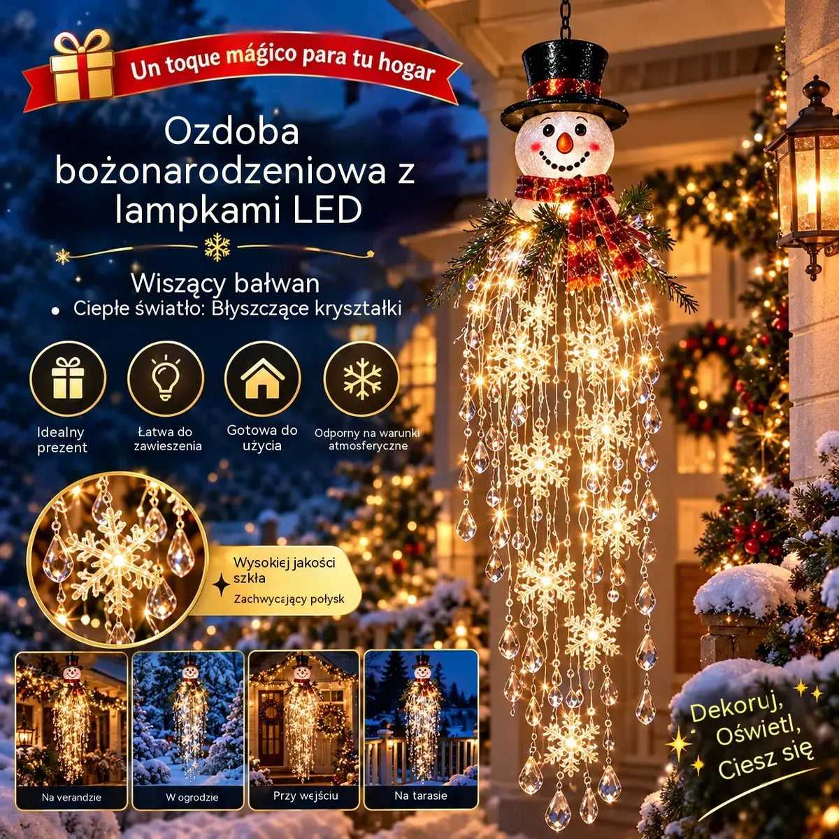 🔥 DZIŚ -50% 🎅 Wisząca dekoracja LED w kształcie płatka śniegu – świąteczny blask na werandzie ✨