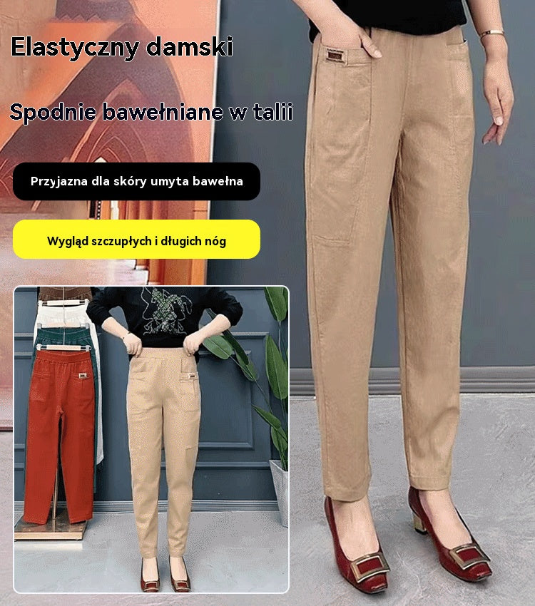🔥【M-6XL】Damskie spodnie bawełniane z elastyczną talią, rozmiary✅️Płatność gotówką przy odbiorze