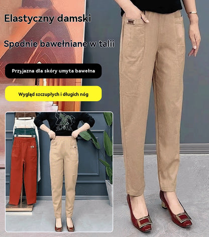 🔥【M-6XL】Damskie spodnie bawełniane z elastyczną talią, rozmiary✅️Płatność gotówką przy odbiorze