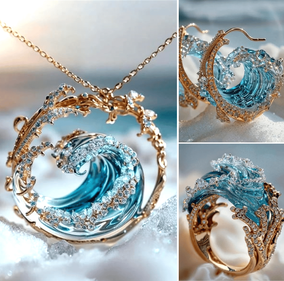 🔥Reducere limitată💎【Set 3 piese】Bijuterii nautice elegante – colier, cercei și inel ✨🎁Livrare gratuită