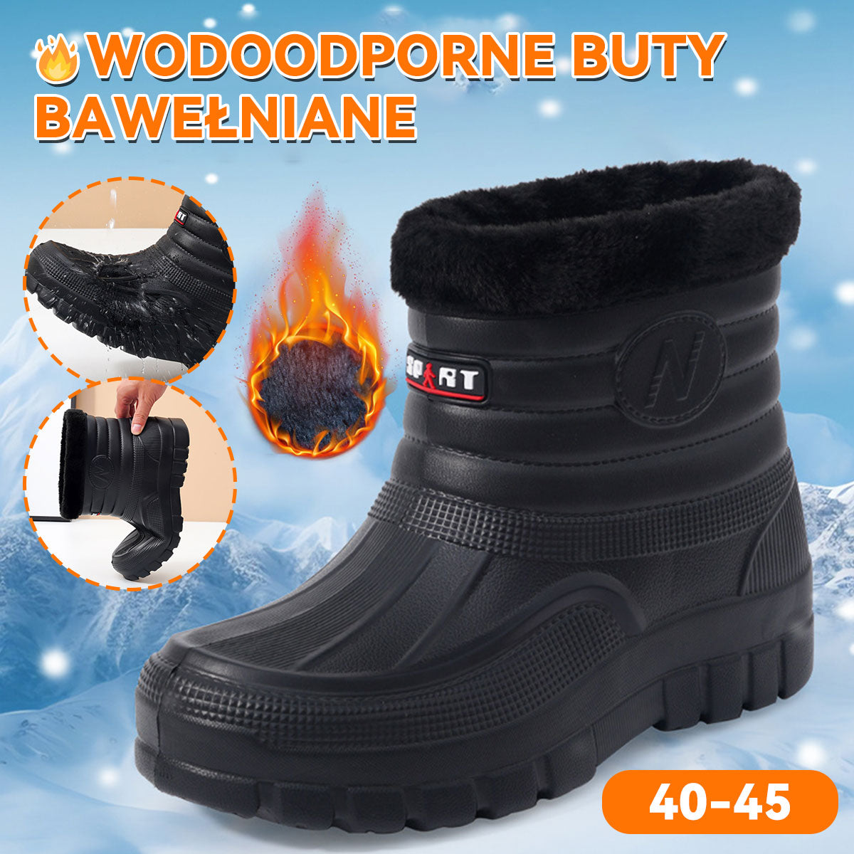 🔥👍【40-45】Pánske teplé, nepremokavé outdoorové topánky s flísovou podšívkou, odolné, vodné a snehové topánky, po členky alebo nad členky