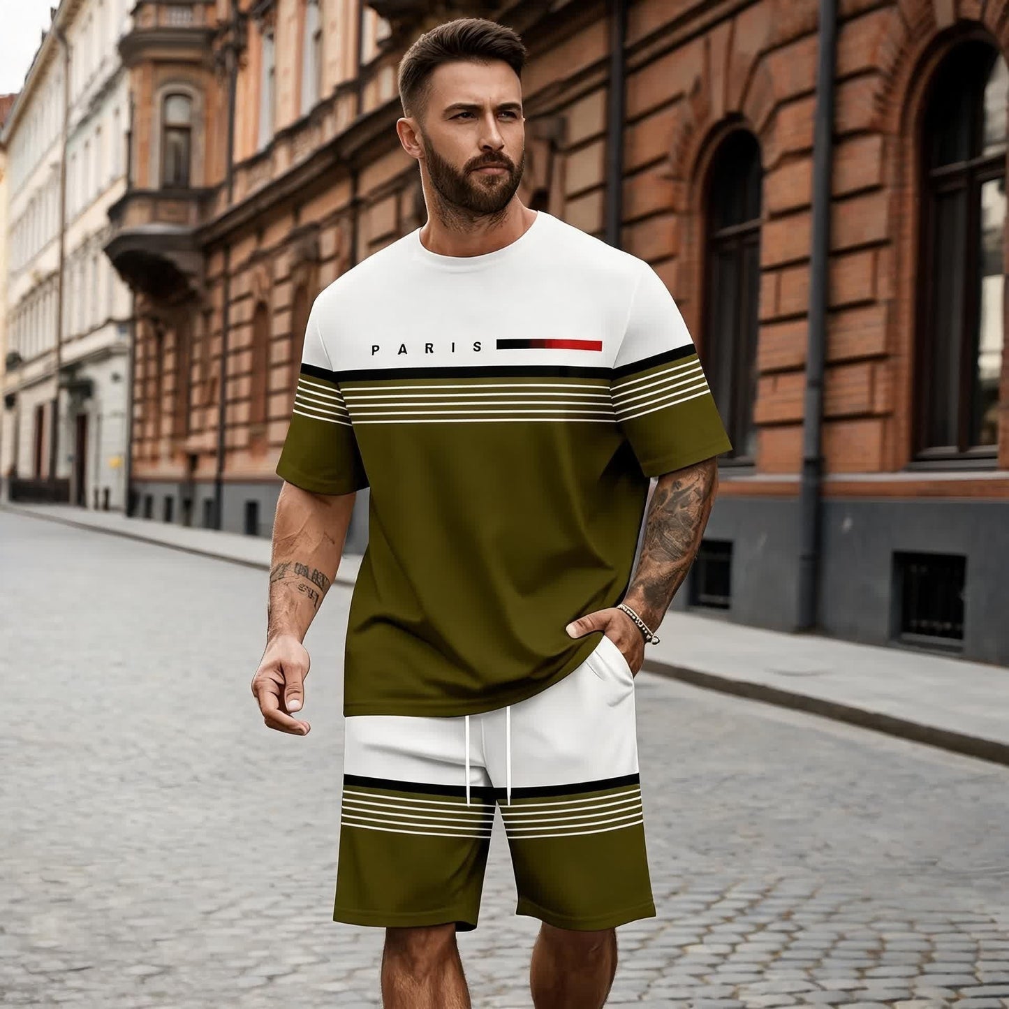 ✨【S-5XL】Męski, swobodny i wygodny komplet składający się z koszuli z krótkim rękawem i spodenek z nadrukowanym napisem.