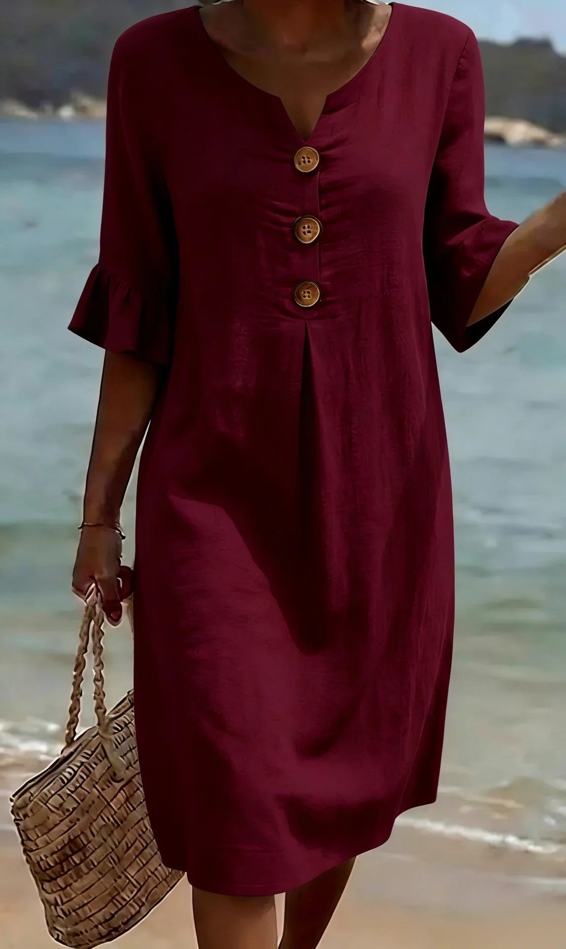 👗 Ženska haljina S–3XL – pamuk i lan, puf rukavi, gumbi, lagana i elegantna
